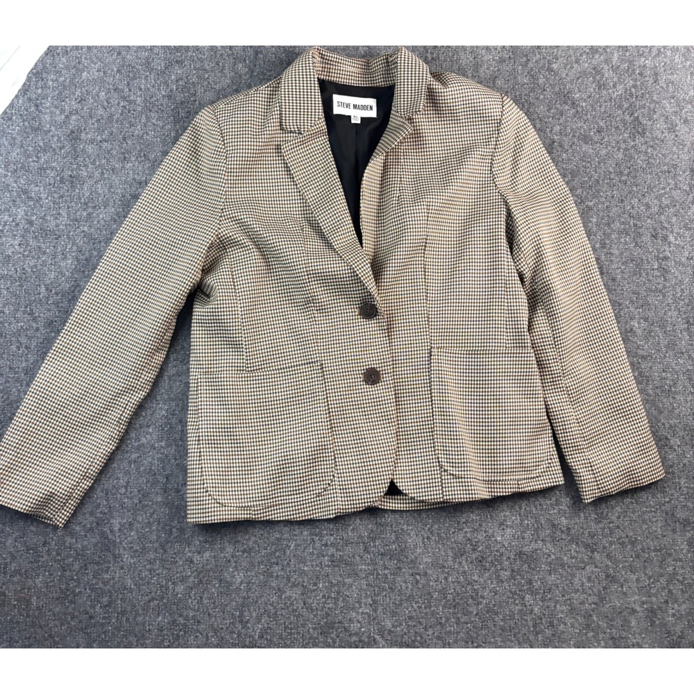 Steve Madden Houndstooth Blazer Jacket Women's XL Brown Black Check Two Button - Picture 12 of 12
